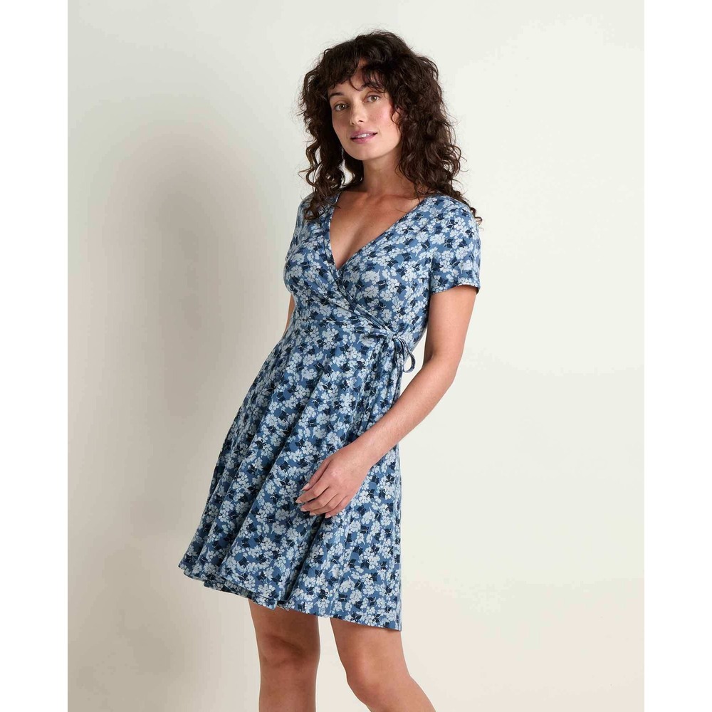 Toad&Co Freesia Wrap Dress Pacific Blue Print XL New With Tags